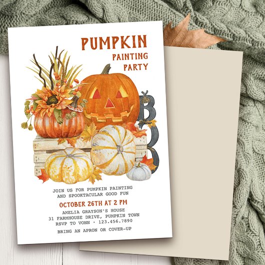 Pumpkin Painting Rustic Farmhouse Halloween Party Kaart