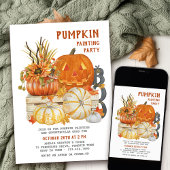 Pumpkin Painting Rustic Farmhouse Halloween Party Kaart