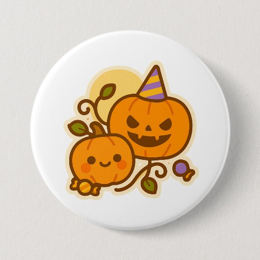 Pumpkin Pals – Kawaii Halloween Ronde Button 7,6 Cm (Voorkant)