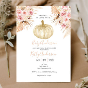 Pumpkin Pampas Grass Falling in love Baby shower Kaart