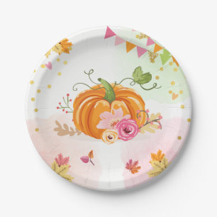 Pumpkin PapierBorden Roze gouddouche najaar Herfst Papieren Bordje