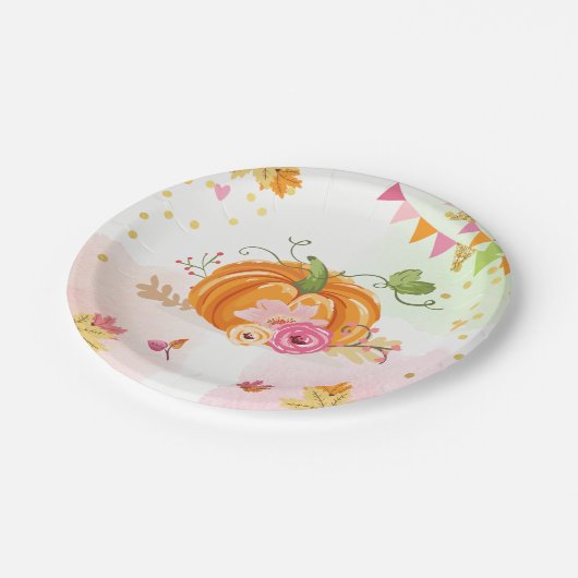 Pumpkin PapierBorden Roze gouddouche najaar Herfst Papieren Bordje (Gekanteld)