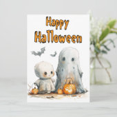 Pumpkin Parade - een grillig Halloween-duo Feestdagenkaart (Staand voorkant)