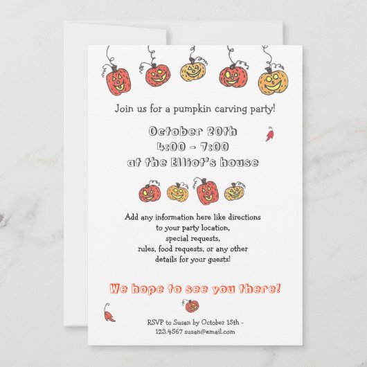 Pumpkin Party, uitnodiging van Halloween Party (Achterkant)