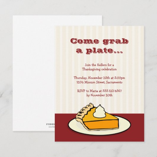 Pumpkin-pastei op het bord Thanksgiving-diner Kaart (Voorkant / Achterkant)