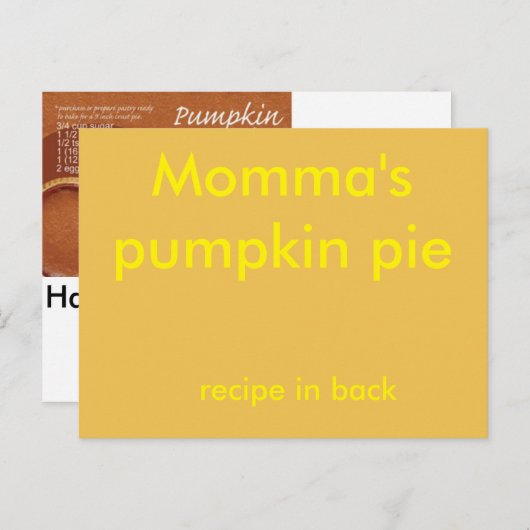 Pumpkin-pasteirecept Briefkaart (Voorkant / Achterkant)