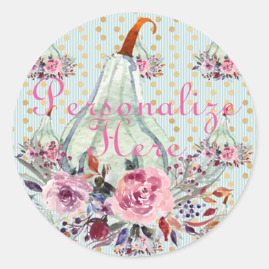 Pumpkin pastel elegant herfst florale herfst blauw ronde sticker (Voorkant)