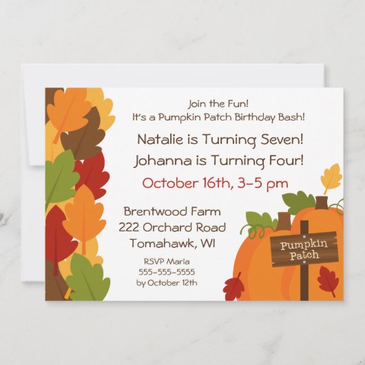 Pumpkin Patch Autumn Party uitnodigingen (Achterkant)