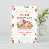 Pumpkin Patch Autumn Rustic Leaves First Birthday Kaart (Staand voorkant)