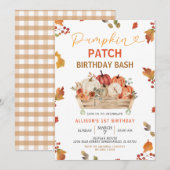 Pumpkin Patch Autumn Rustic Leaves First Birthday Kaart (Voorkant / Achterkant)