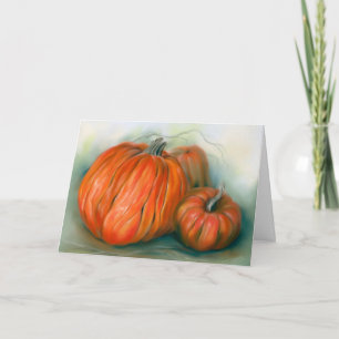 Pumpkin Patch Autumn Trio Pastel Art Thanksgiving Kaart