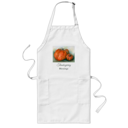 Pumpkin Patch Autumn Trio Pastel Art Thanksgiving Lang Schort (Voorkant)