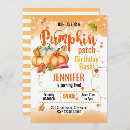 Pumpkin Patch Birthday Bash Kaart (Voorkant / Achterkant)