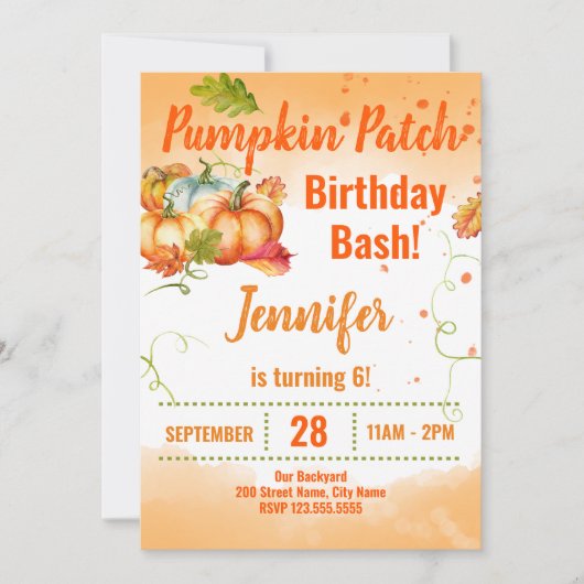 Pumpkin Patch Birthday Bash Uitnodiging (Voorkant)