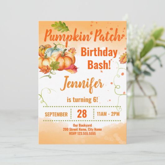 Pumpkin Patch Birthday Bash Uitnodiging (Staand voorkant)