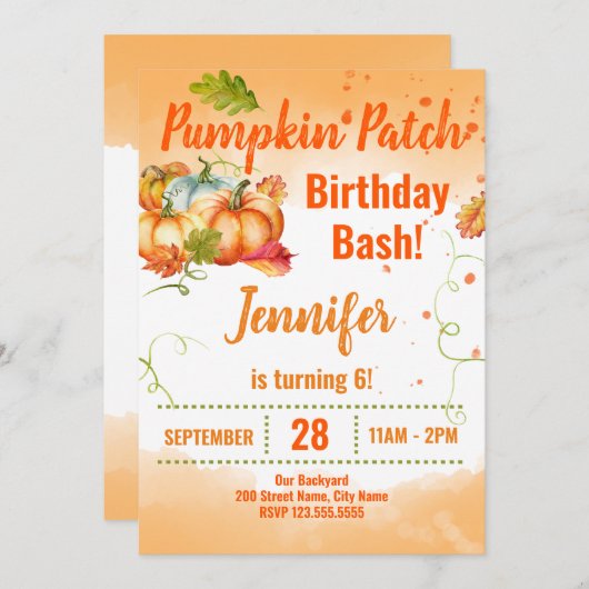 Pumpkin Patch Birthday Bash Uitnodiging (Voorkant / Achterkant)