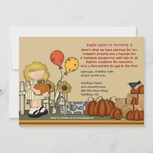 Pumpkin Patch Birthday Girl Invitation Kaart (Voorkant)