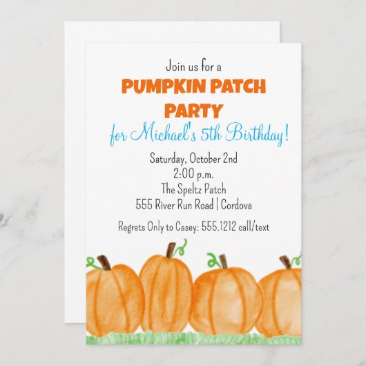 Pumpkin Patch Birthday Uitnodiging (Voorkant / Achterkant)