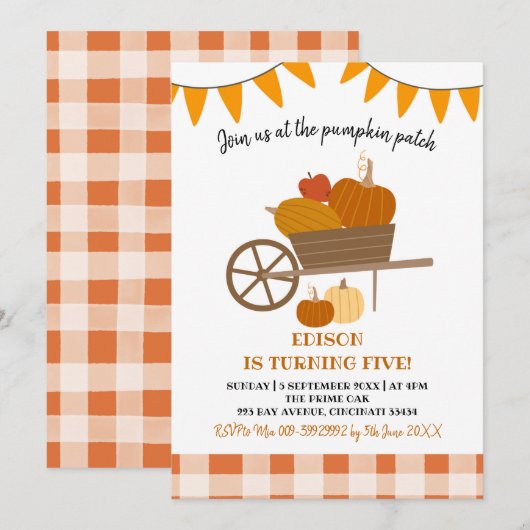 Pumpkin Patch Birthday Uitnodiging (Voorkant / Achterkant)