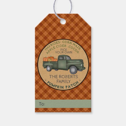 Pumpkin Patch Boerderij Rustic Herfst Pset Truck Cadeaulabel (Voorkant)