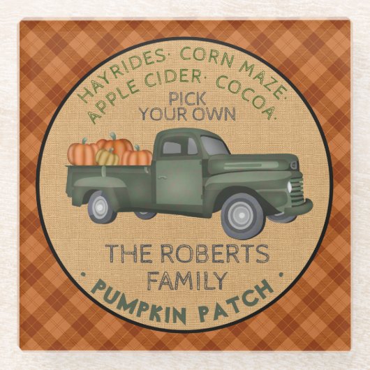 Pumpkin Patch Boerderij Rustic Herfst Pset  Truck Glazen Onderzetter (Voorkant)