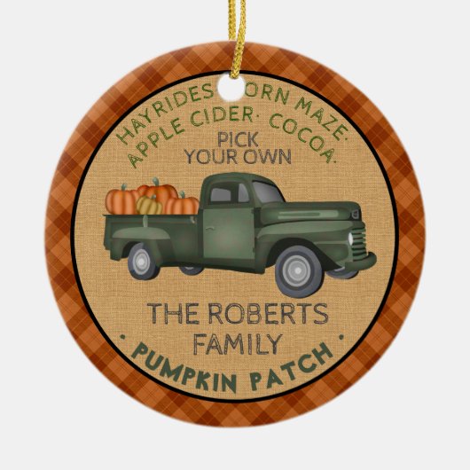 Pumpkin Patch Boerderij Rustic Herfst Pset  Truck Keramisch Ornament (Voorkant)