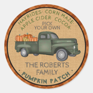 Pumpkin Patch Boerderij Rustic Herfst Pset  Truck Ronde Sticker