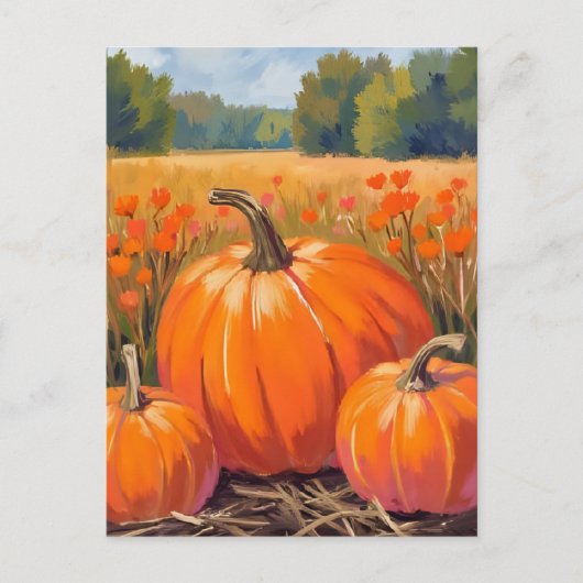 Pumpkin Patch Fall Foliage Watercolor Briefkaart (Voorkant)