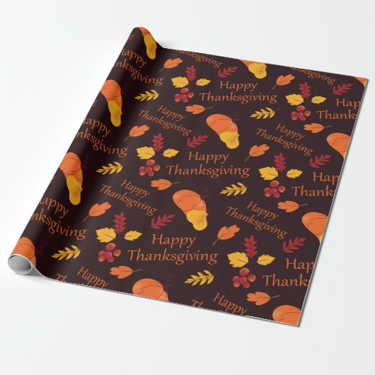 Pumpkin Patch & Falling Leaves Happy Thanksgiving Cadeaupapier (Uitgerold)