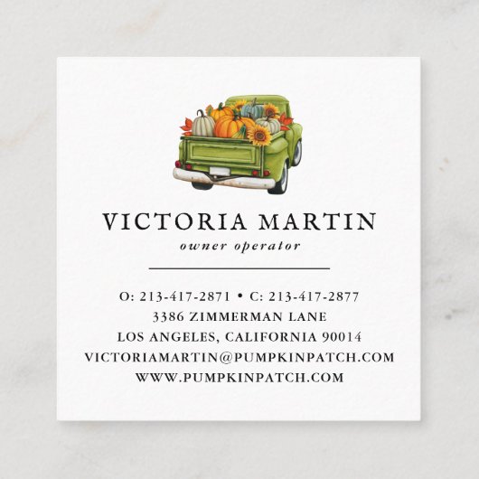 Pumpkin Patch Familie Boerderij  Truck Herfst Vierkante Visitekaartje (Achterkant)