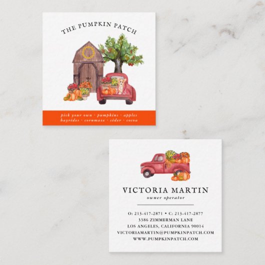 Pumpkin Patch Familie Boerderij Truck Herfst Vierkante Visitekaartje (Voorkant / Achterkant)