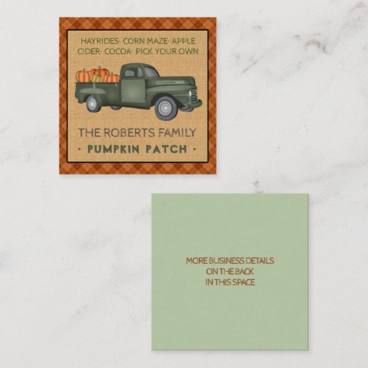 Pumpkin Patch Family Boerderij  Truck Herfst Pset Vierkante Visitekaartje (Voorkant / Achterkant)