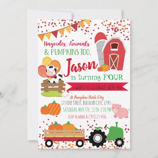 Pumpkin Patch Farmer Boys Red Gingham Birthday Kaart (Voorkant)