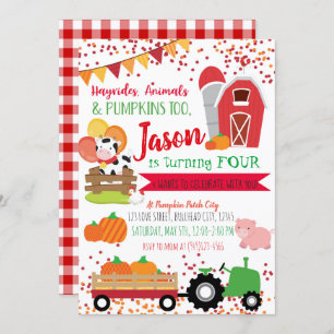 Pumpkin Patch Farmer Boys Red Gingham Birthday Kaart