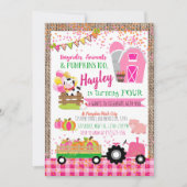 Pumpkin Patch Farmer Girls Pink Birthday Kaart (Voorkant)