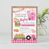 Pumpkin Patch Farmer Girls Pink Birthday Kaart (Staand voorkant)