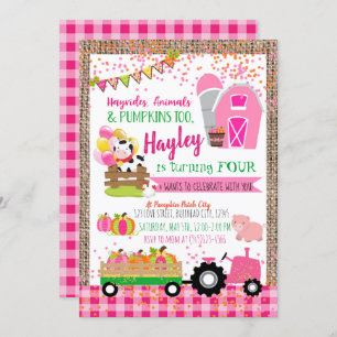 Pumpkin Patch Farmer Girls Pink Birthday Kaart