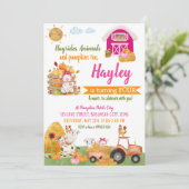 Pumpkin Patch Farmer Girls Pink Birthday Kaart (Staand voorkant)