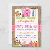 Pumpkin Patch Farmer Girl's Roze Gingham Birthday Kaart (Voorkant)