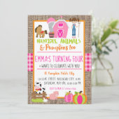 Pumpkin Patch Farmer Girl's Roze Gingham Birthday Kaart (Staand voorkant)