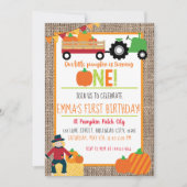 Pumpkin Patch Farmer Red Gingham 1e verjaardag Kaart (Voorkant)