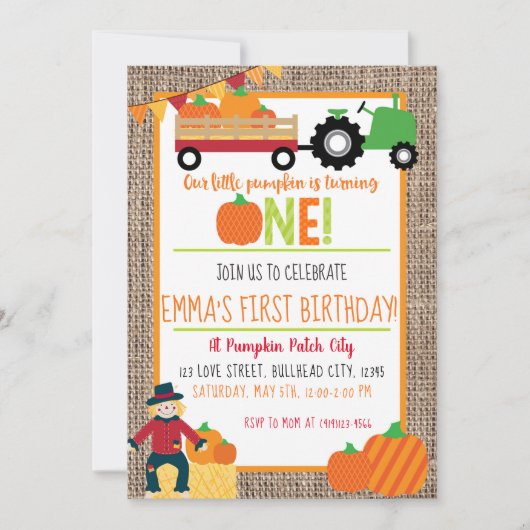 Pumpkin Patch Farmer Red Gingham 1e verjaardag Kaart (Voorkant)