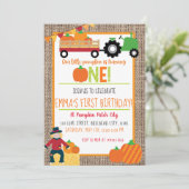 Pumpkin Patch Farmer Red Gingham 1e verjaardag Kaart (Staand voorkant)