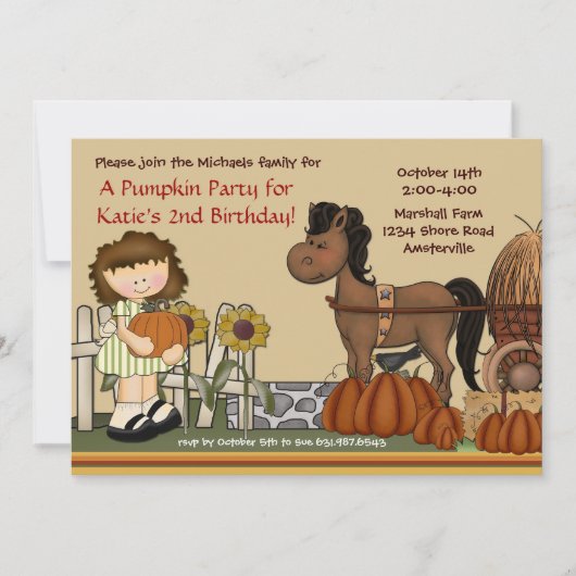 Pumpkin Patch Girl Brunette Invitation Kaart (Voorkant)