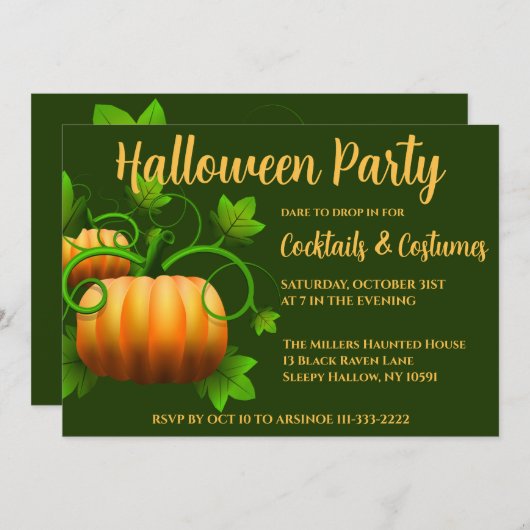 Pumpkin Patch Halloween Party Invitation Kaart (Voorkant / Achterkant)