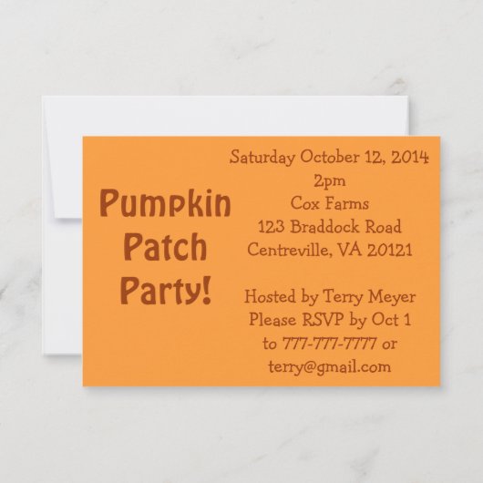 Pumpkin Patch Halloween Party-uitnodigingen Kaart (Achterkant)