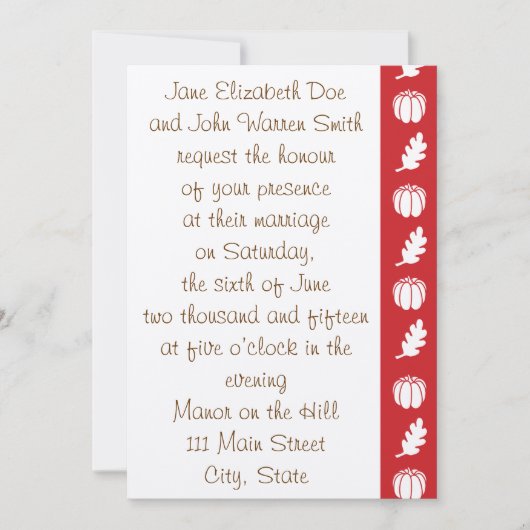 Pumpkin Patch in Cherry Wedding Invitation Kaart (Voorkant)