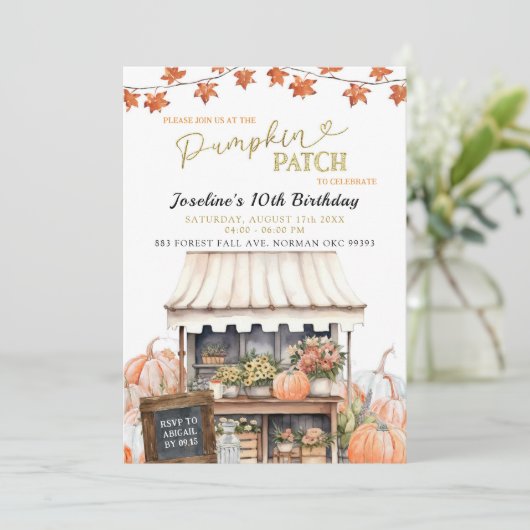 Pumpkin Patch Kind Elke Leeftijd Verjaardag Uitnod Kaart (Staand voorkant)