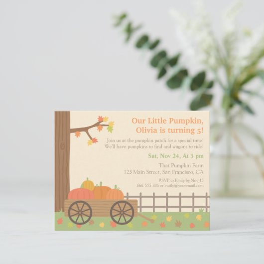 Pumpkin Patch Kinderen Birthday Party Invitations Kaart (Staand voorkant)