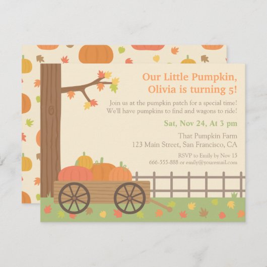 Pumpkin Patch Kinderen Birthday Party Invitations Kaart (Voorkant / Achterkant)
